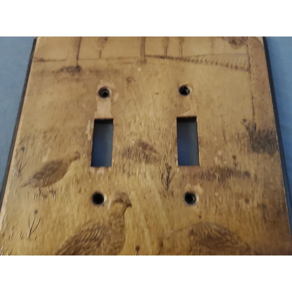 Vtg 3 Partridge In Field Wood  2 Slot Light Switch Cover Cabin Decor MCM
